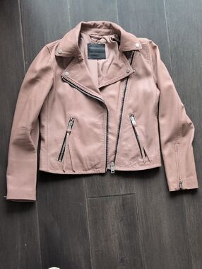 Allsaints Blush Pink Leather Moto Jacket